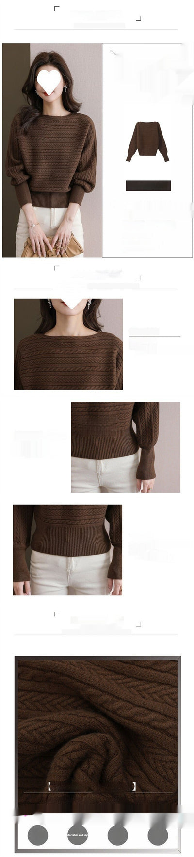 Blusa Tejida Cuello Barco Manga Murciélago Suelta para Otoño e Invierno - Image 9