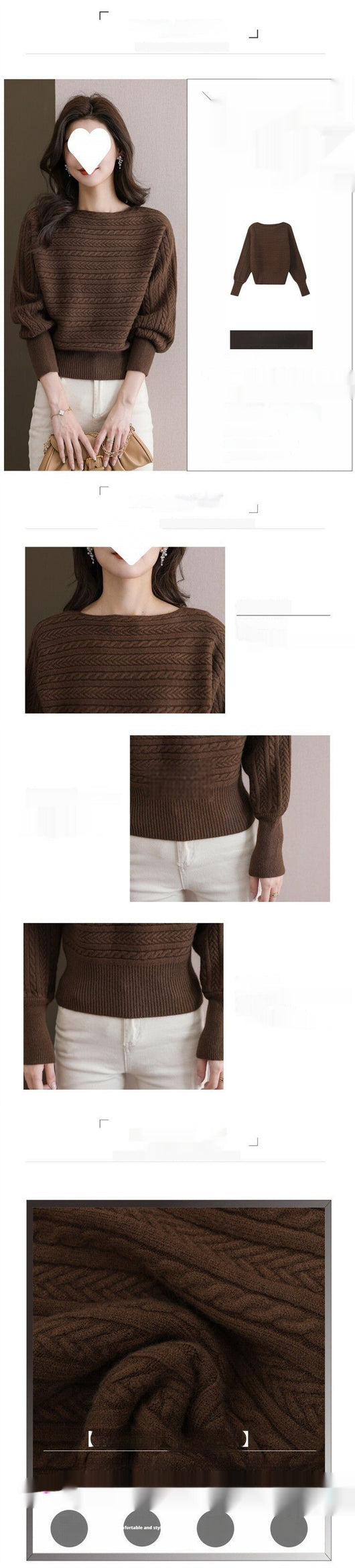 Blusa Tejida Cuello Barco Manga Murciélago Suelta para Otoño e Invierno - Image 9