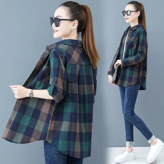 Camisa Cuadriculada Manga Larga para Mujer - Corte Slim Elegante - Image 11