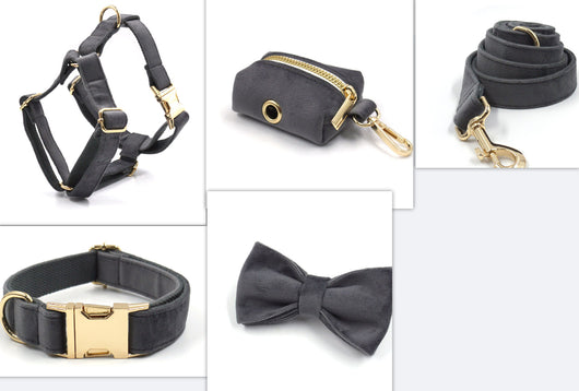Collar y Correa para Mascotas en Terciopelo Gris Oscuro - Image 16