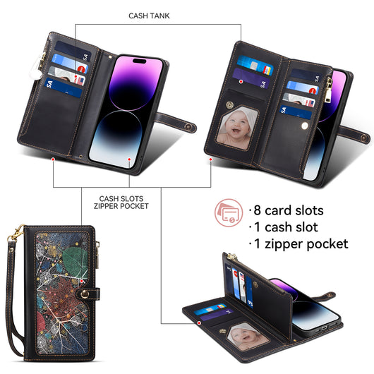 Billetera de Cuero Pintado con Múltiples Compartimentos y Cierre - Image 17