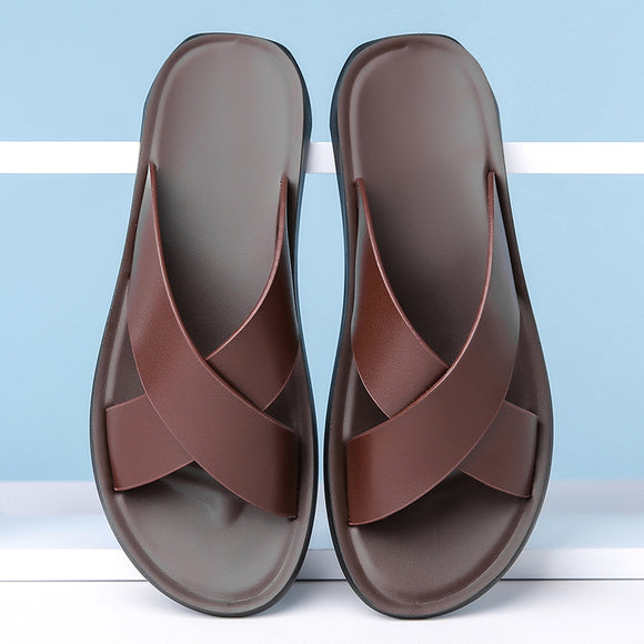 Chinelos Casuais de Couro Masculinos - Conforto de Verão
