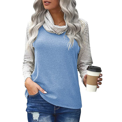Blusa Mujer a Rayas con Cuello Alto y Mangas Largas - Image 13