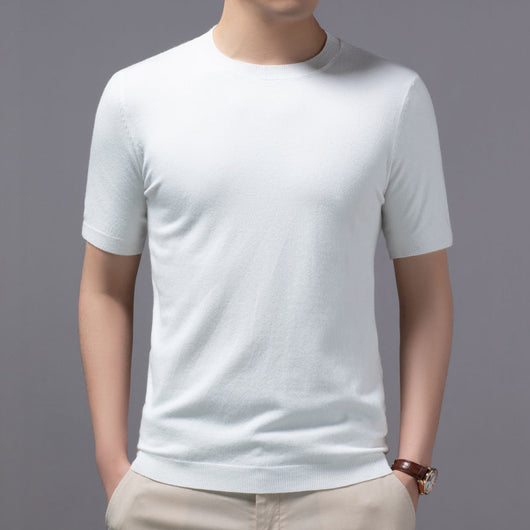 Camiseta Básica de Punto Cuello Redondo Manga Corta para Hombre - Image 8