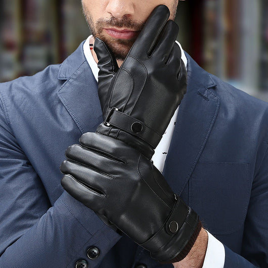 Guantes de Cuero Lavado para Hombre con Pantalla Táctil Terciopelada - Image 7