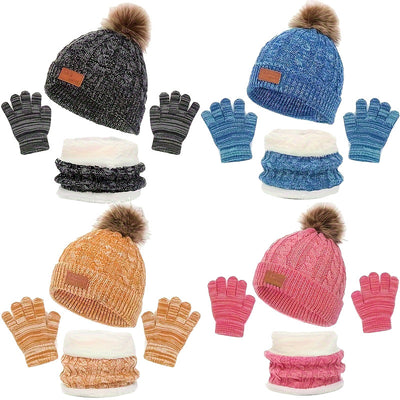 Conjunto Infantil de Gorro, Bufanda y Guantes Tejidos con Pompones - Image 5