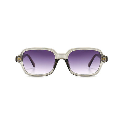 Retro square frame sunglasses with transparent gray frames and gradient purple UV400 lenses. - Image 3