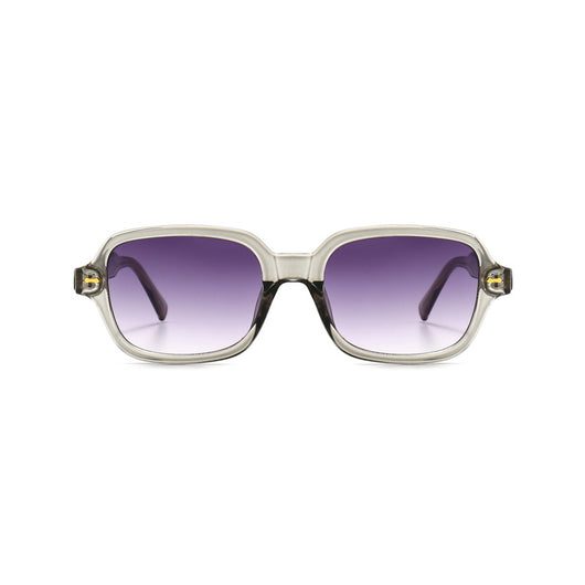 Retro square frame sunglasses with transparent gray frames and gradient purple UV400 lenses. - Image 3
