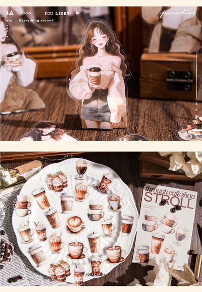 Sheet of 15 watercolor coffee shop stickers, featuring various cafe exteriors and interiors in a Nordic style. - Image 17