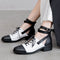Zapatos de Cuero con Cordones y Hebilla - Tacón Cuadrado Punta Redonda