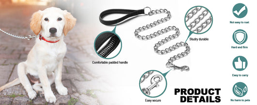 Correa de Cadena Metálica Resistente para Perros Grandes con Mango Acolchado - Image 13