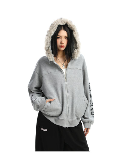 Cardigan Mujer con Cuello de Pelaje Desmontable y Cierre de Cremallera - Image 14