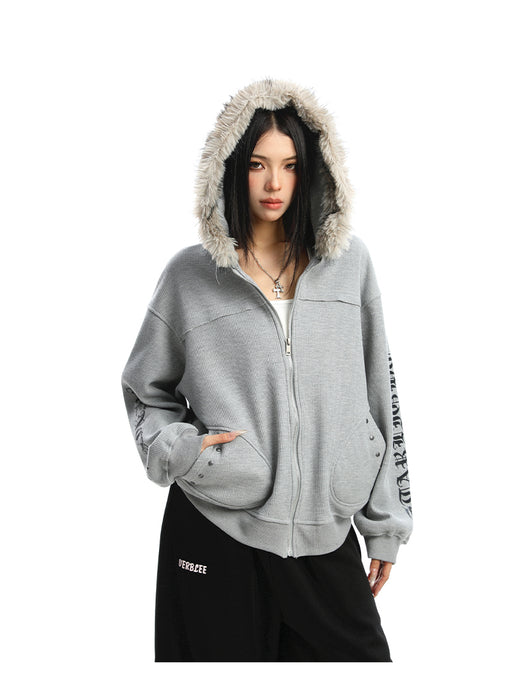 Cardigan Mujer con Cuello de Pelaje Desmontable y Cierre de Cremallera - Image 14