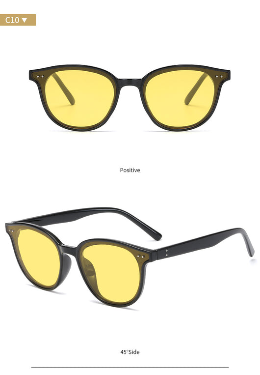 Jelly yellow frame sunglasses with green lenses, featuring a rounded cat-eye shape for UV protection and fashion. - Image 22