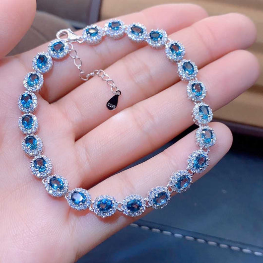 Pulsera de Topacio Azul Natural con Cristales de Precisión - Image 10