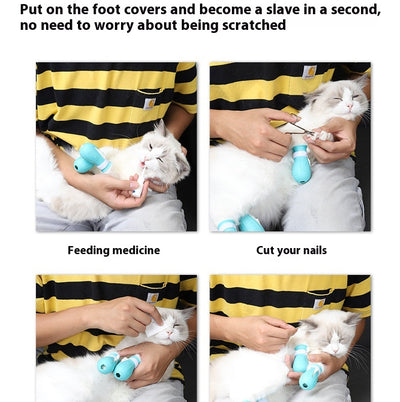 Four teal rubber cat paw covers with white hook-and-loop straps and paw print details, designed for anti-scratch protection. - Image 18
