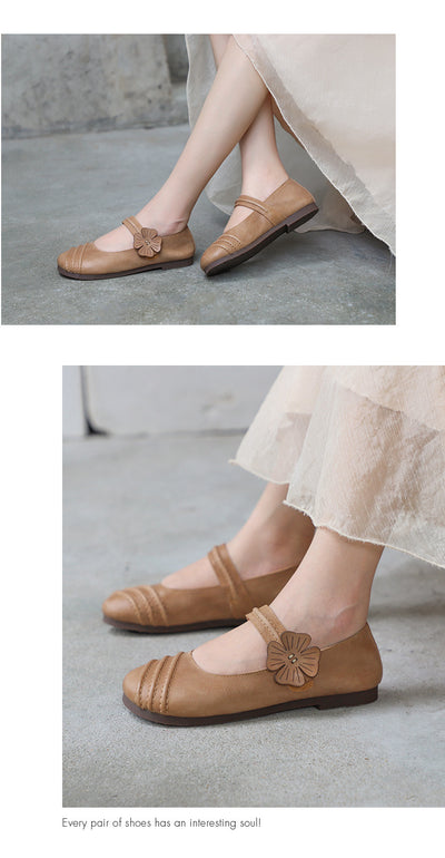 Zapatos de Cuero Casuales Retro Literarios con Boca Baja para Mujer - Image 15