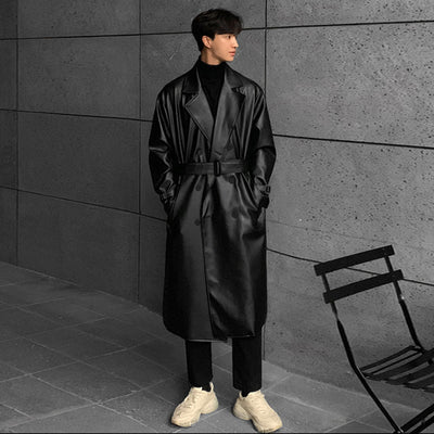 Chaqueta de Cuero Doble Botonadura Slim Fit Coreana para Hombre