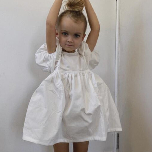 Vestido Niña Algodón y Lino con Mangas Abullonadas