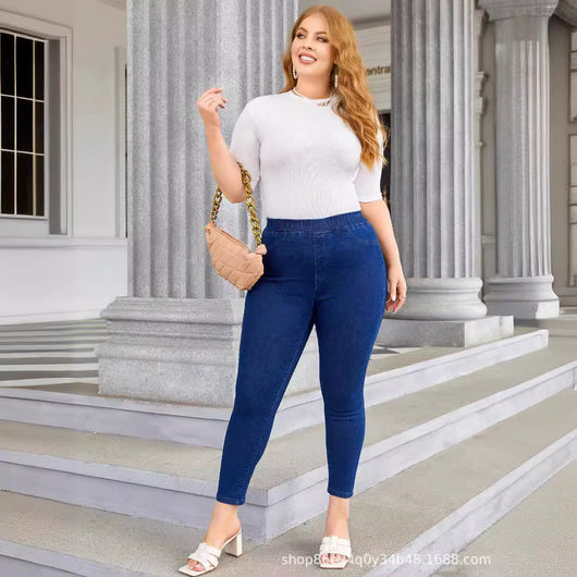Pantalones Skinny Cortos Talla Grande con Cintura Elástica - Image 4