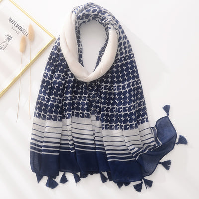 Pañuelo Tie-Dye Azul y Blanco de Algodón y Lino - Protección Solar Retro para Viajes - Image 13