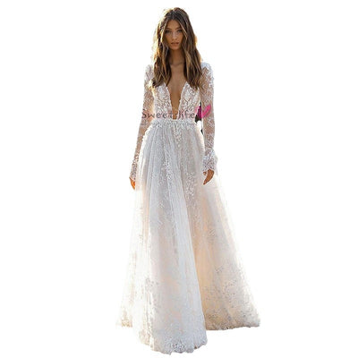 Vestido de Novia Elegante con Mangas de Encaje para Cena y Eventos - Image 5