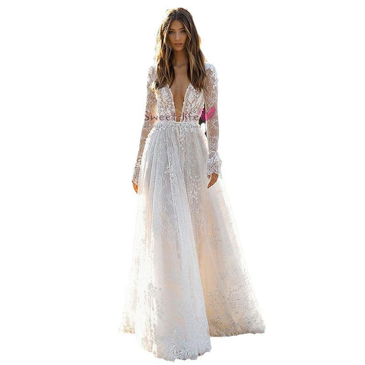 Vestido de Novia Elegante con Mangas de Encaje para Cena y Eventos - Image 5