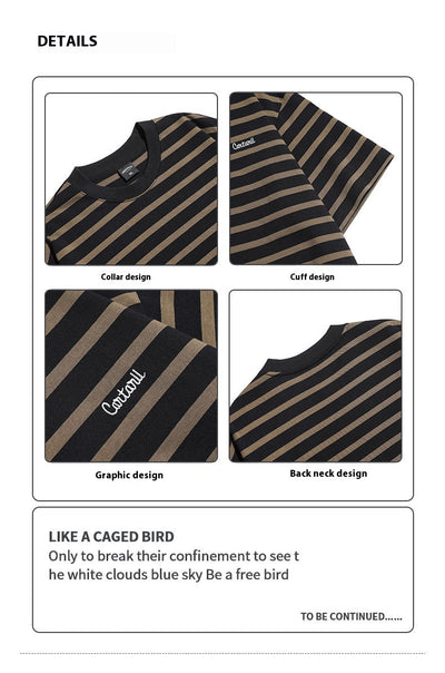 Camiseta Rayada Hombre Marca Americana - Corte Relajado Cuello Redondo - Image 11