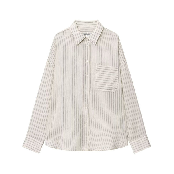 Camisa de Rayas Holgada con Solapa y Manga Larga