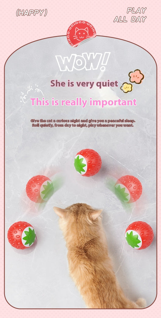 Green electric pet toy ball with a textured surface and a white strawberry-like design featuring a power button. - Image 18