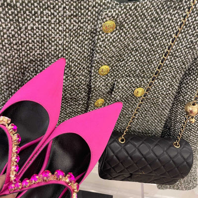 Pantuflas de Seda con Strass Punta Afilada para Mujer - Image 12