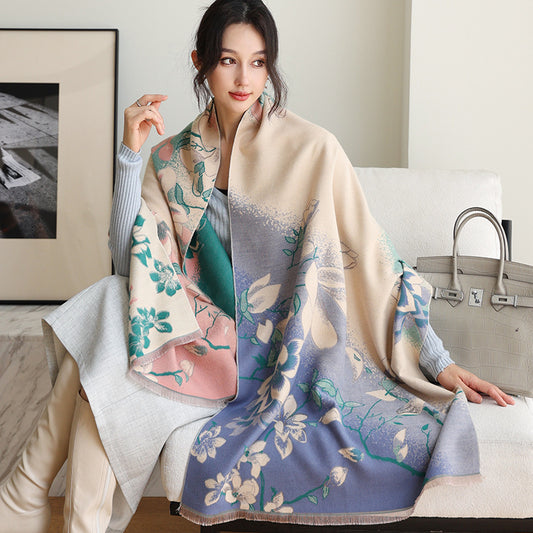 Bufanda de Cachemira Elegante Estilo Nacional Reversible Jacquard Doble Cara