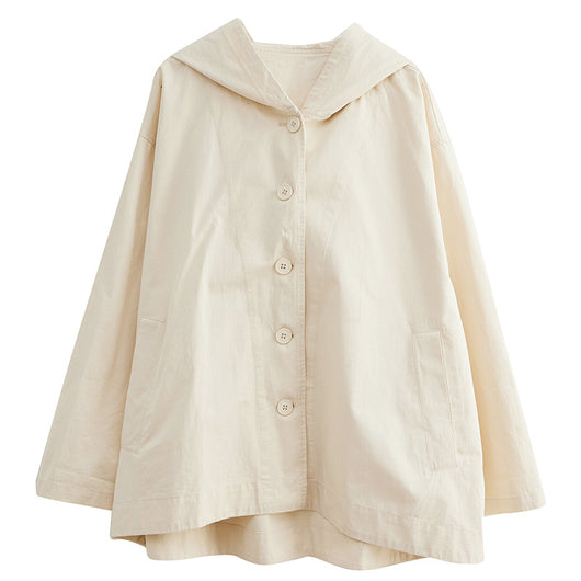 Abrigo Suelto con Capucha Mujer Retro Khaki Algodón Casual Costura Artística - Image 5