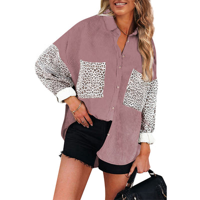 Camisa Suelta de Pana con Estampado Leopardo para Mujer - Image 5