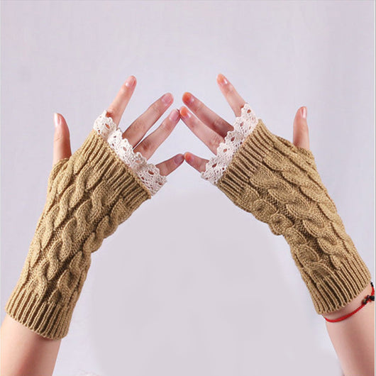Guantes Tejidos Largos Calefactores con Encaje y Dedos Libres - Image 8