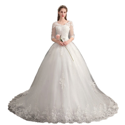 Vestido de Novia con Escote en V, Encaje y Manga Larga - Image 2