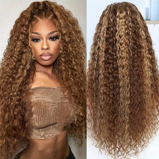 Peluca Rizada Sintética Mix Tonos Castaños - Estilo Afro Europeo Americano - Image 2