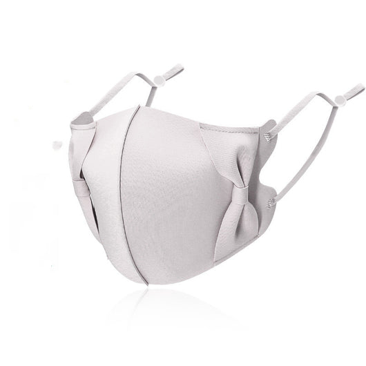 Light blue ice silk face mask with decorative bows on the sides and adjustable ear loops, shown on a white background. - Image 10