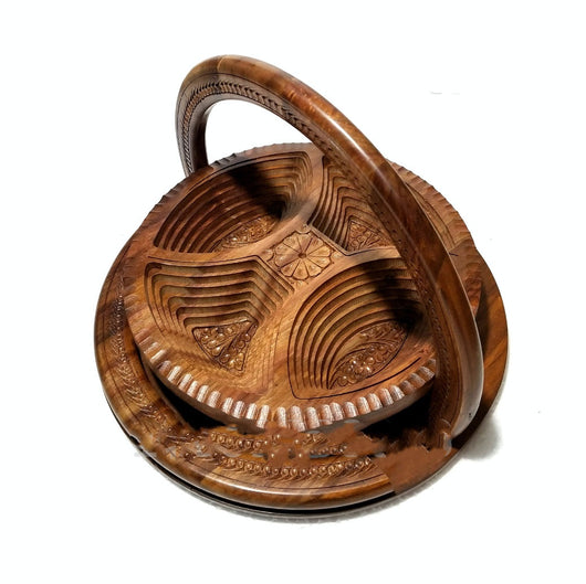 Canasta Decorativa de Madera Tallada Pakistaní - Souvenir Artesanal - Image 5