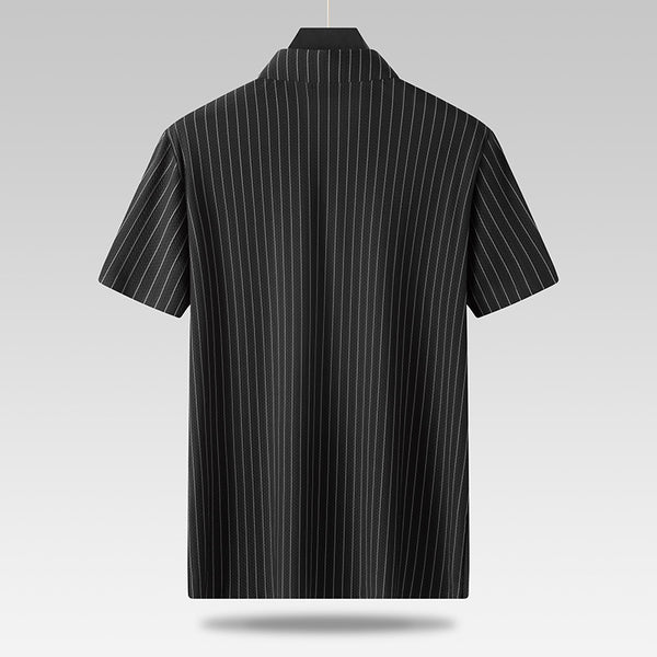 Camisa Casual de Talla Grande para Hombre con Cuello Cuadrado y Rayas en Tela Fresca