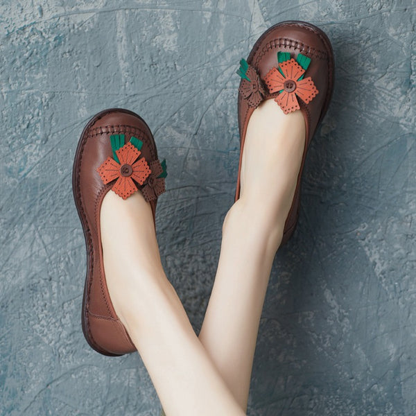 Zapatos Artesanales de Cuero Estilo Étnico Retro con Suela Suave para Mujer