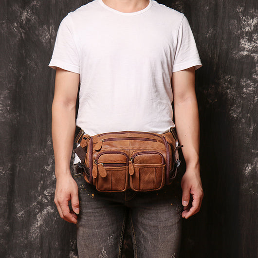 Bolsa de Pecho Hombre Cuero Gamuza Gran Capacidad