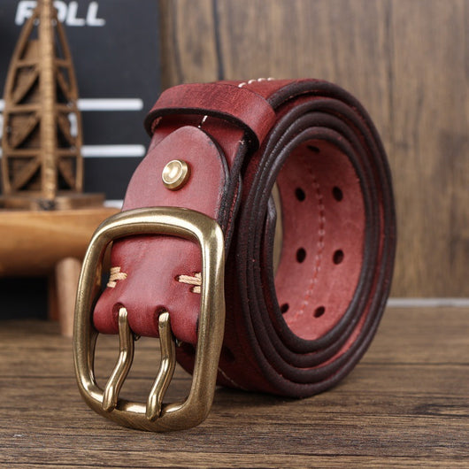 Cinturón de Cuero Premium con Hebilla Brass Retro y Costura Doble Aguja para Hombre - Image 19
