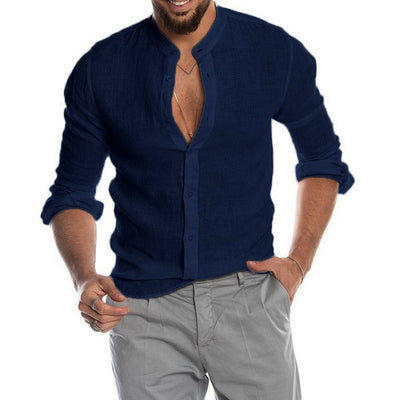 Camisa de Lino con Cuello Mao para Hombre - Image 8