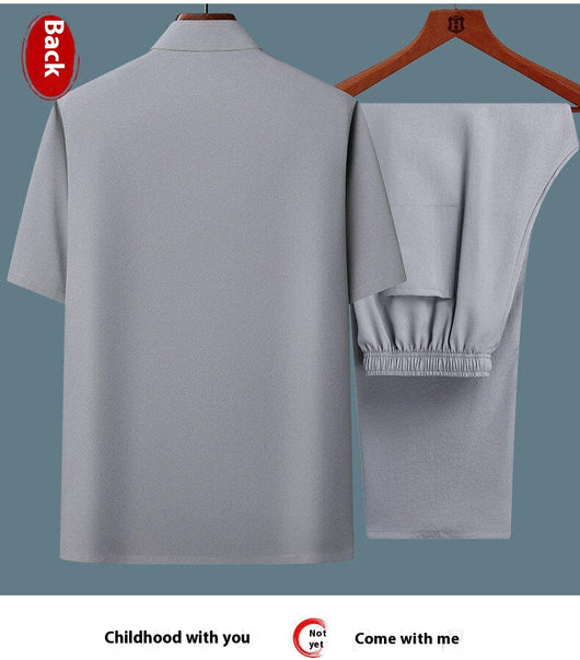 Traje Tang Chino Tradicional de Manga Corta para Hombre - Image 17