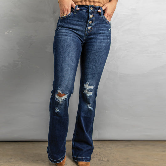 Jeans Talle Alto Slim Fit con Rotos Efecto Lavado para Mujer