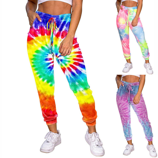 Pantalones Tie Dye Casual con Cordón para Mujer - Estilo Europeo