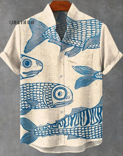 Camisa de Lino Cuello Mao Manga Corta para Hombre - Image 8