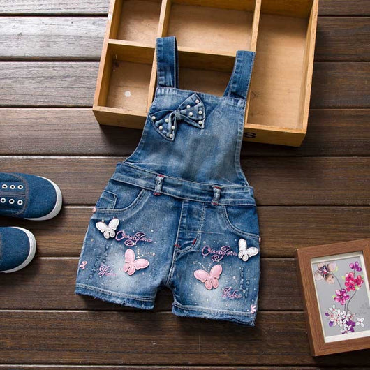 Jumpsuit Denim Deslavado Estilo Americano para Niña