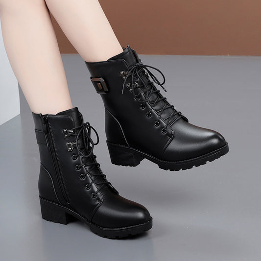 Botas Martin de Cuero para Mujer con Tacón Grueso, Plataforma y Suela Impermeable